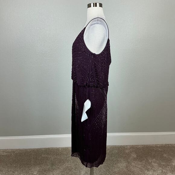 J Kara Beaded Chiffon Sleeveless Midi Sheath Cocktail Dress Purple Size 10 - Picture 6 of 12